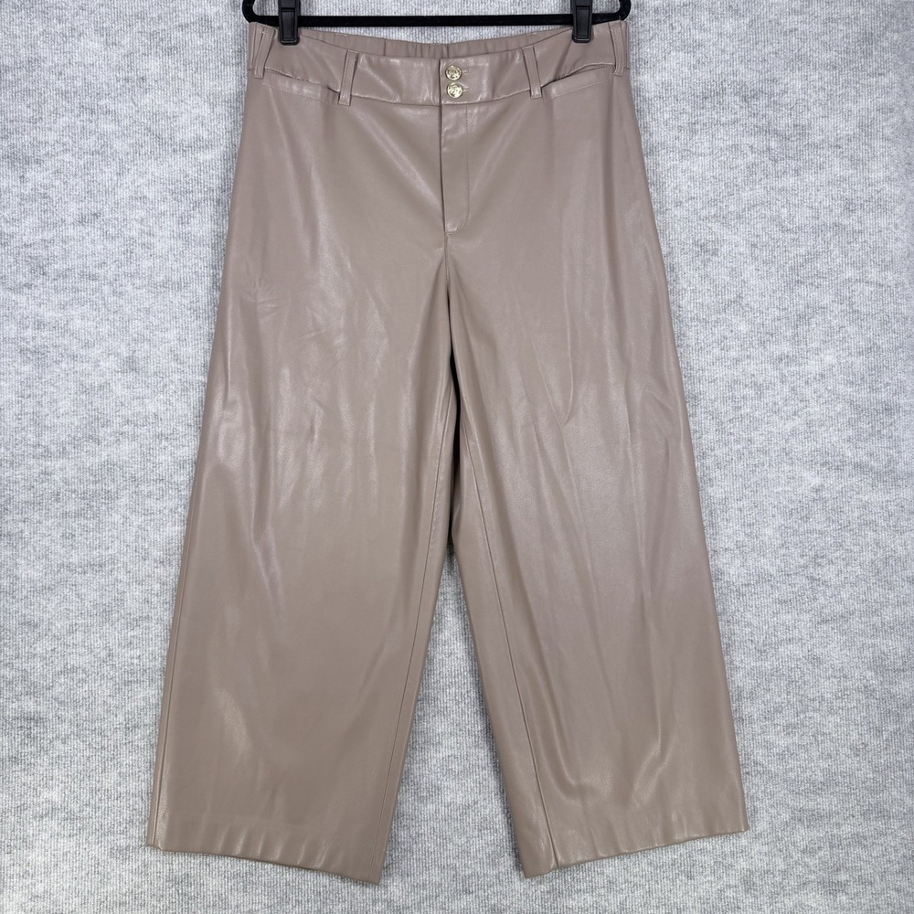 Chico's Size-2 Womens Cropped Pants Fly Front Faux Leather Wide-Leg